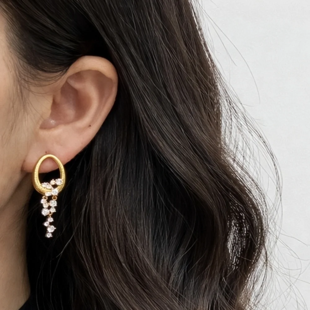 Gold Oval CZ Drop Earrings | Modern Vintage Glam ✨️